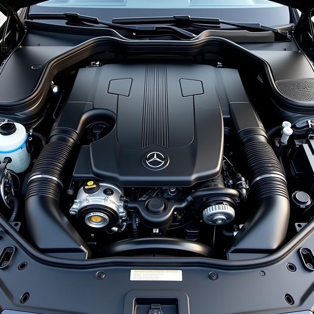 Detailansicht des Motors eines Mercedes C 300 Cabrio.