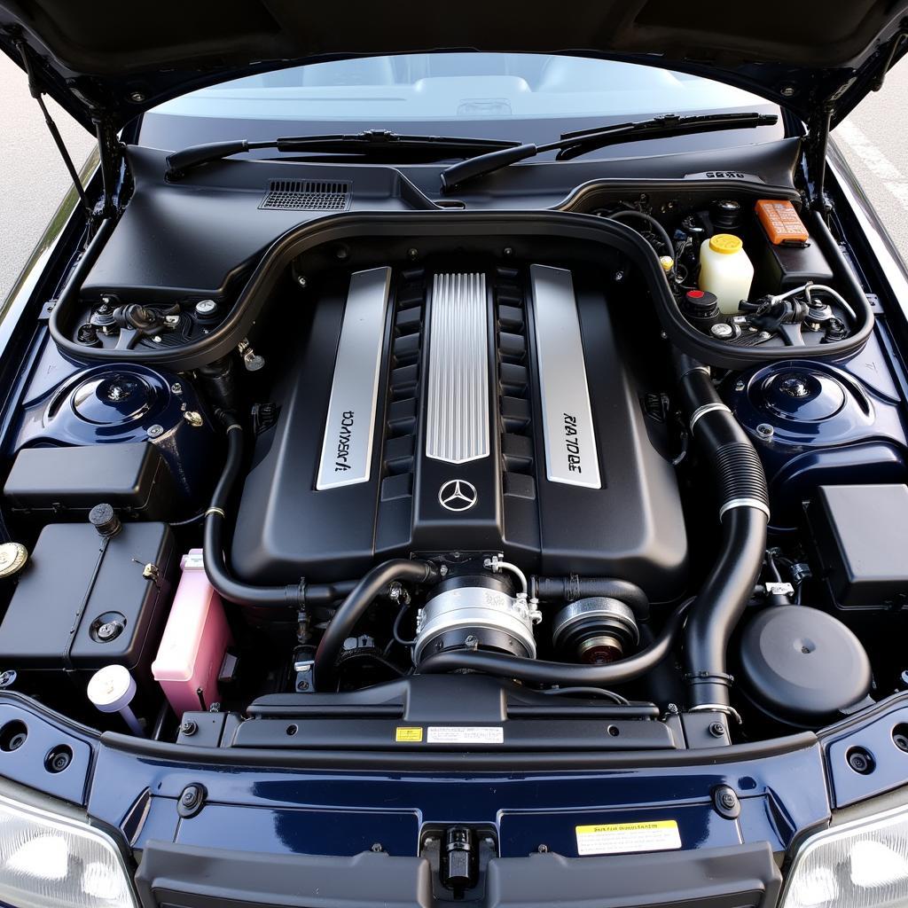 C43 AMG W202 Motorraum: Detaillierte Ansicht des 4.3 Liter V8-Motors im Motorraum des C43 AMG W202.