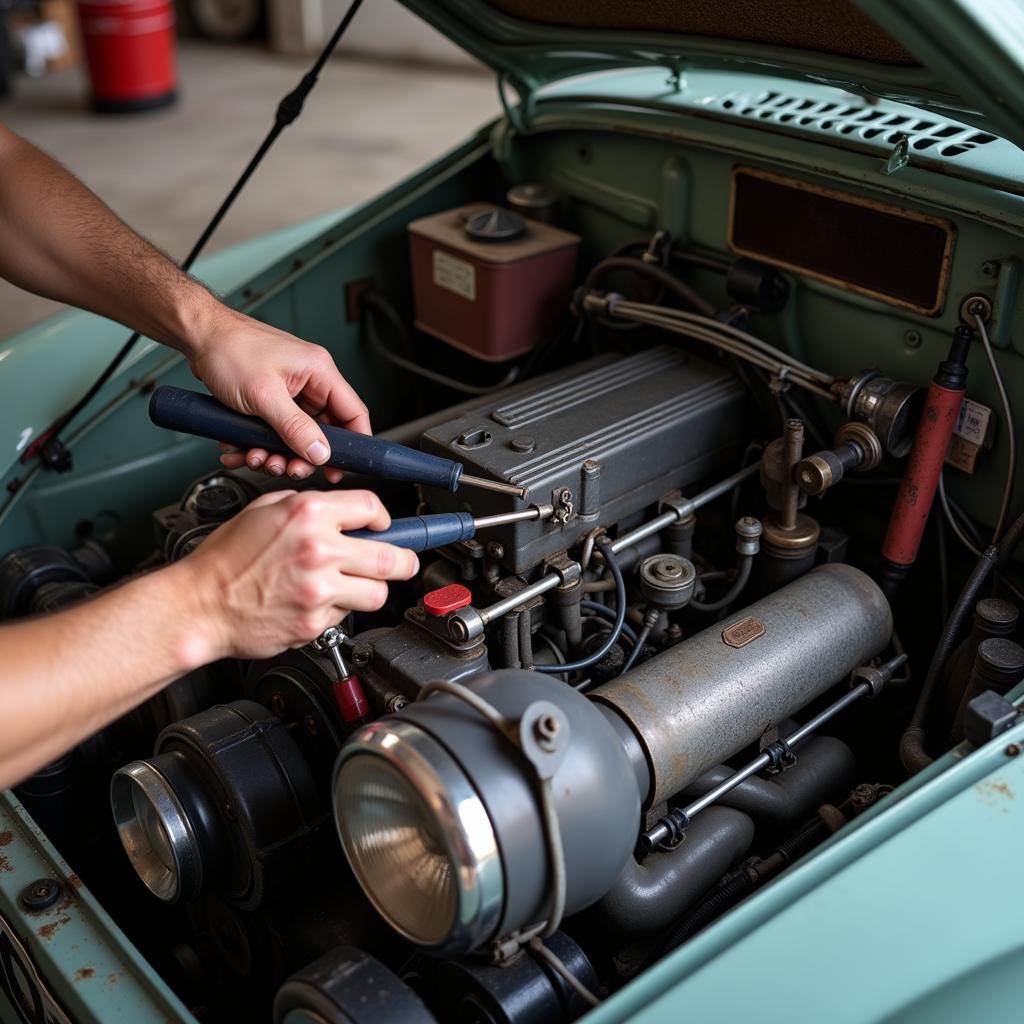 Motor Check beim alten Citroën Kastenwagen