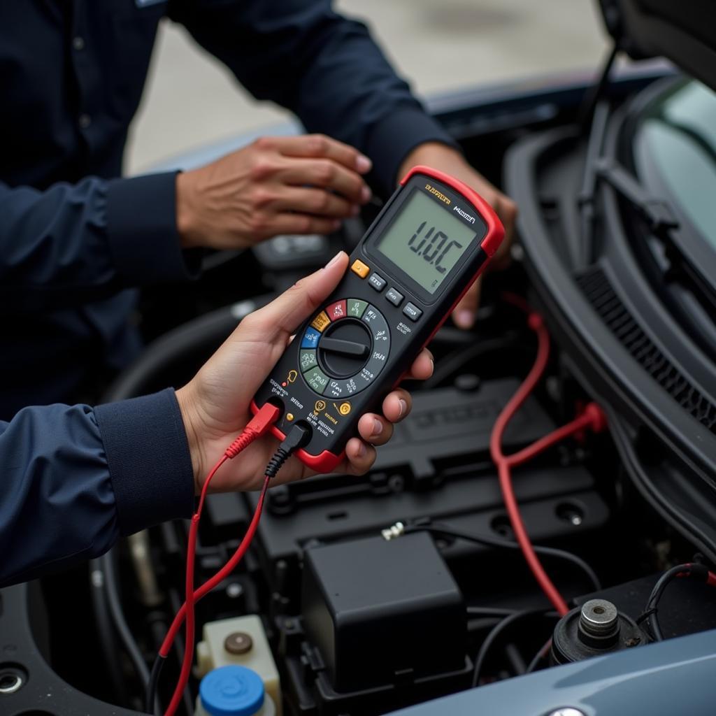 Fahrzeugbatterie prüfen mit Multimeter