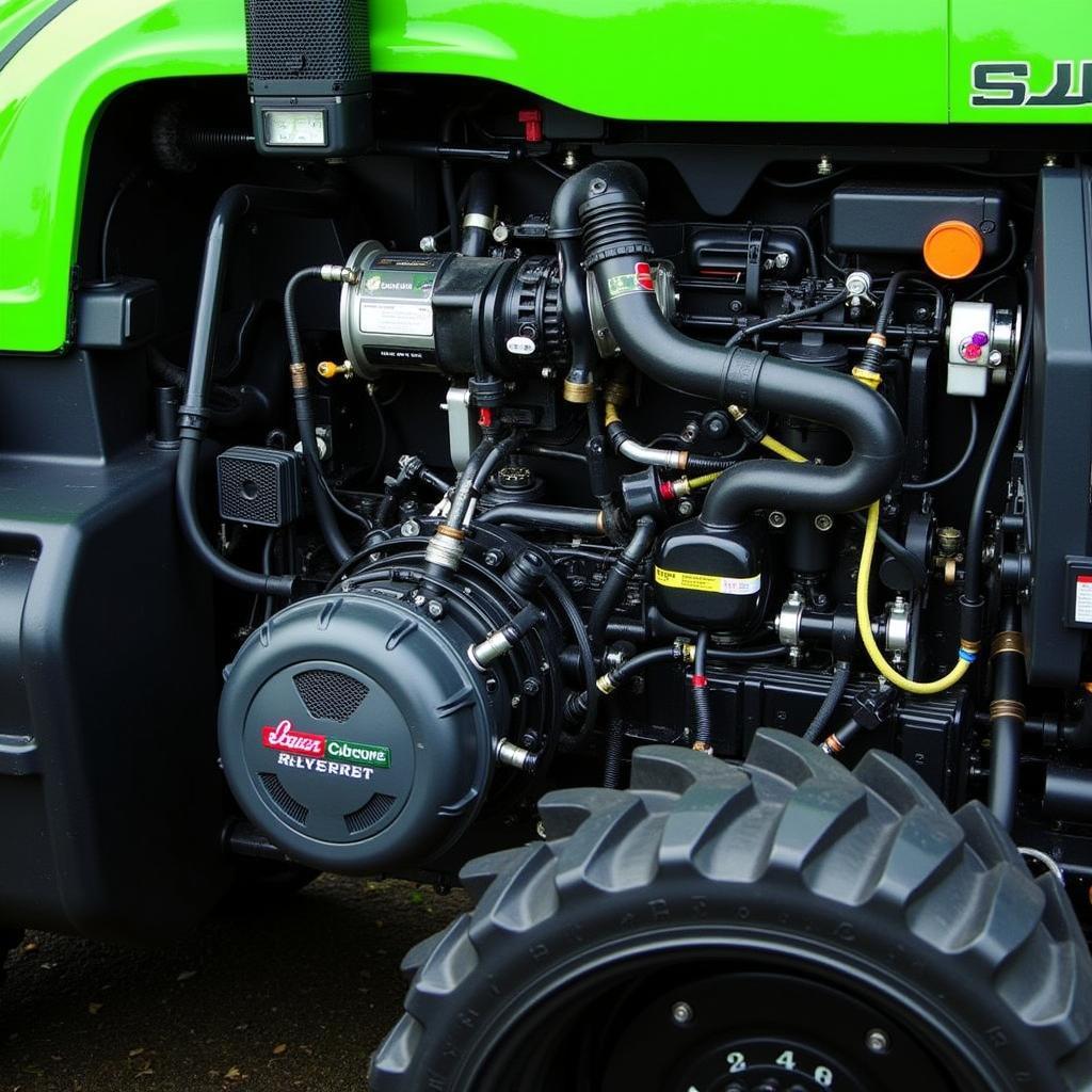 Detailansicht des Motors und Getriebes des Deutz Traktors Serie 9.