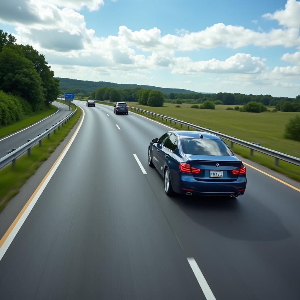 Drehmoment Überholen: Ein Auto überholt kraftvoll dank hohem Drehmoment. Das Bild zeigt die Dynamik des Überholvorgangs.