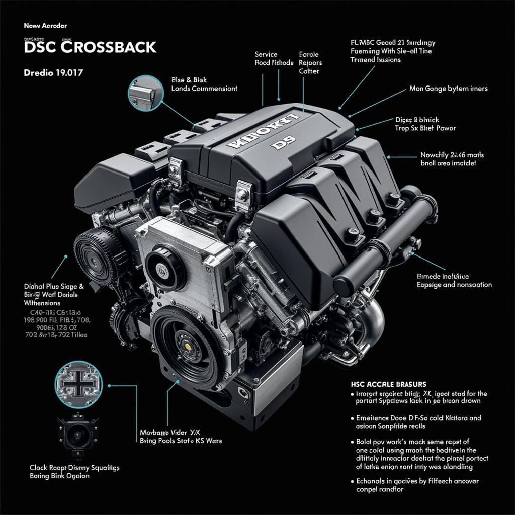 DS7 Crossback Motor:  Detailansicht des Motors, mit Hervorhebung der wichtigsten Komponenten.