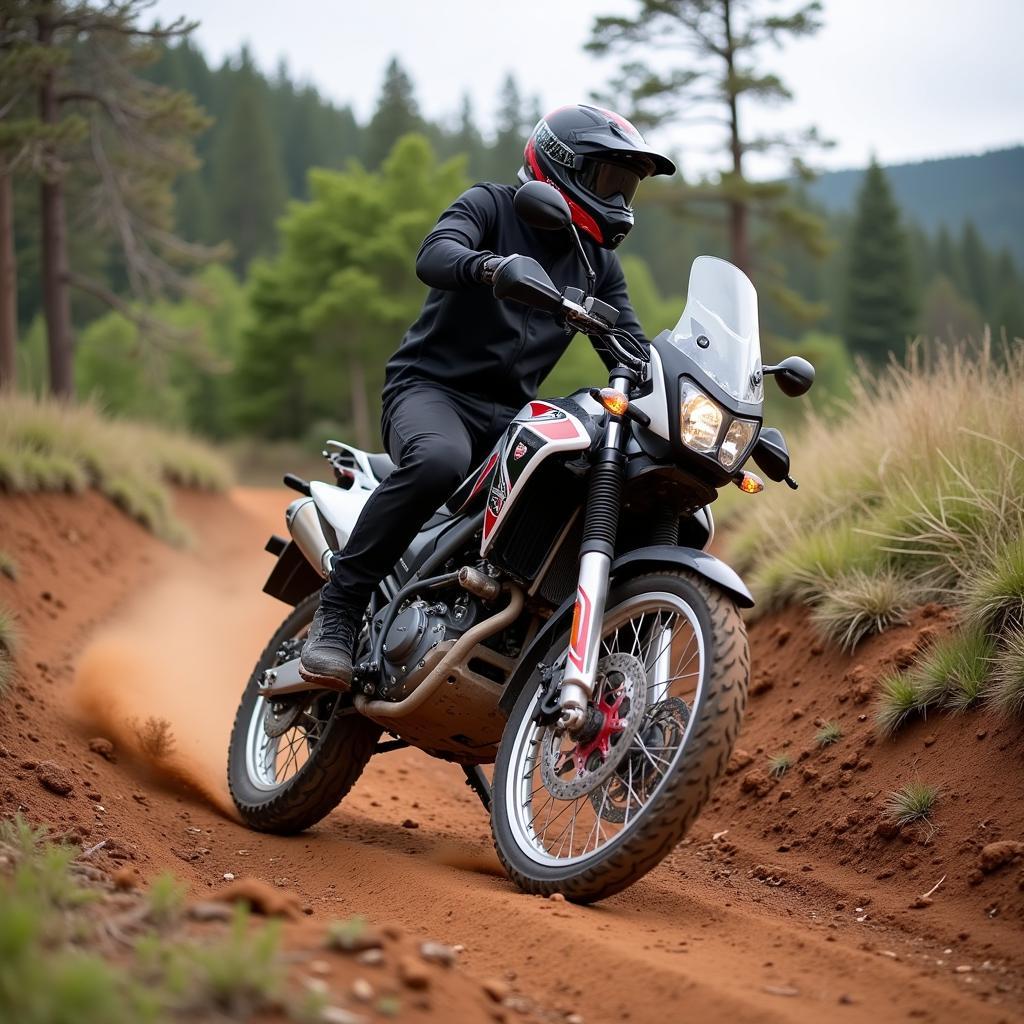 Dual Sport Motorrad fährt im Gelände