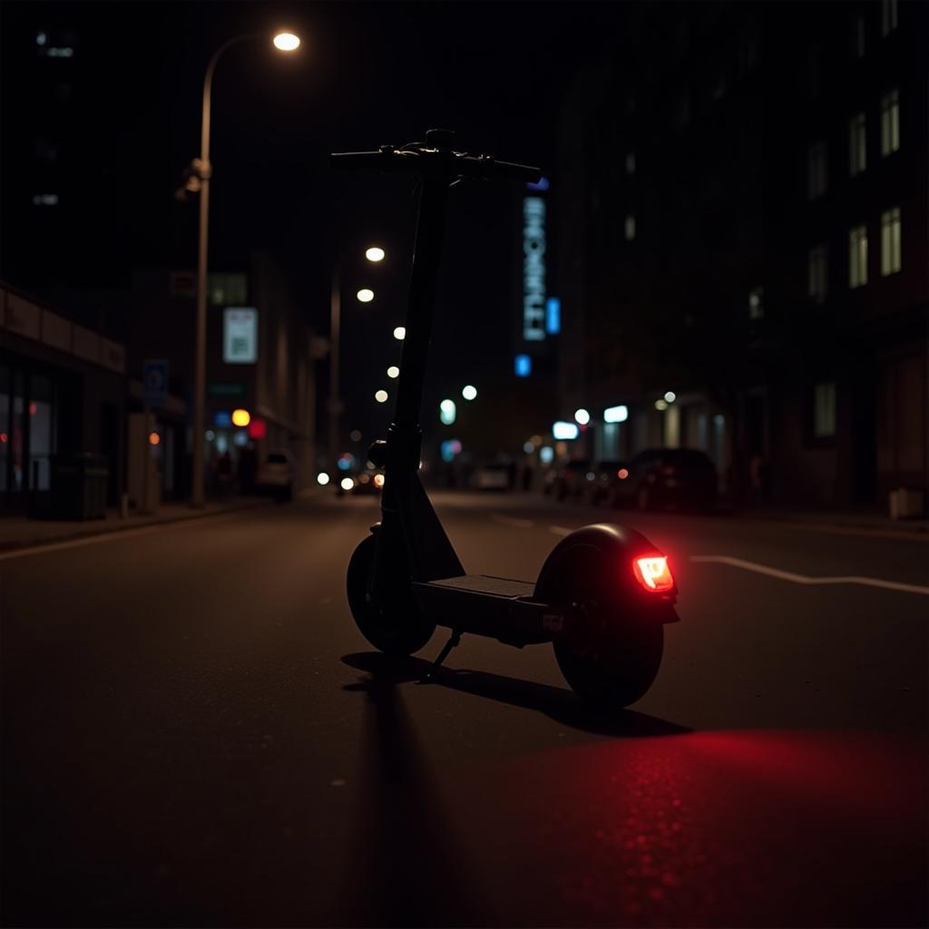 E-Scooter mit Blinker und Bremslicht in der Nacht