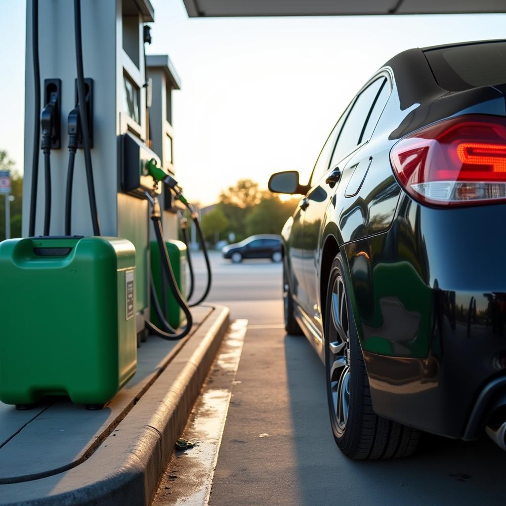 Tanken von Ecofuel an einer Tankstelle