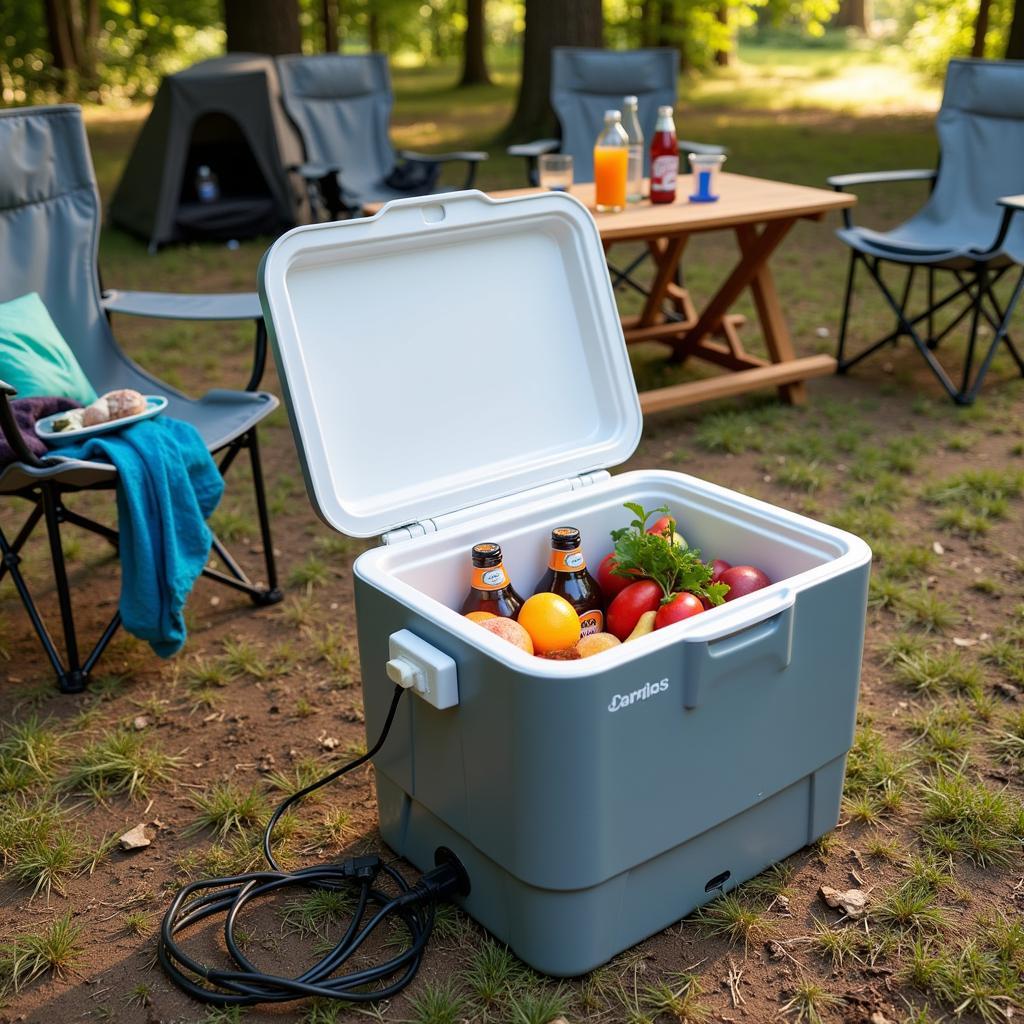 Elektrische Camping Kühlbox im Einsatz beim Camping