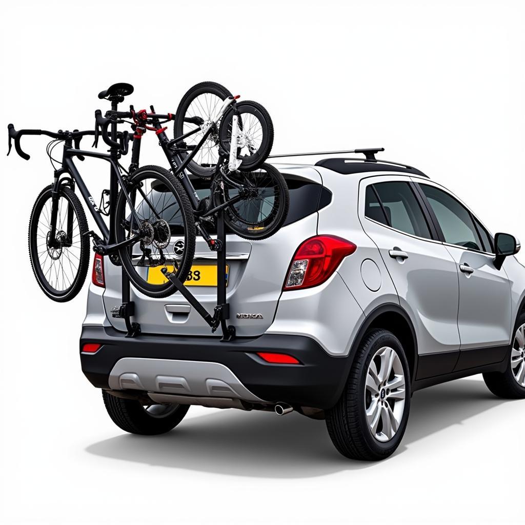 Beladener Fahrradträger am Opel Mokka