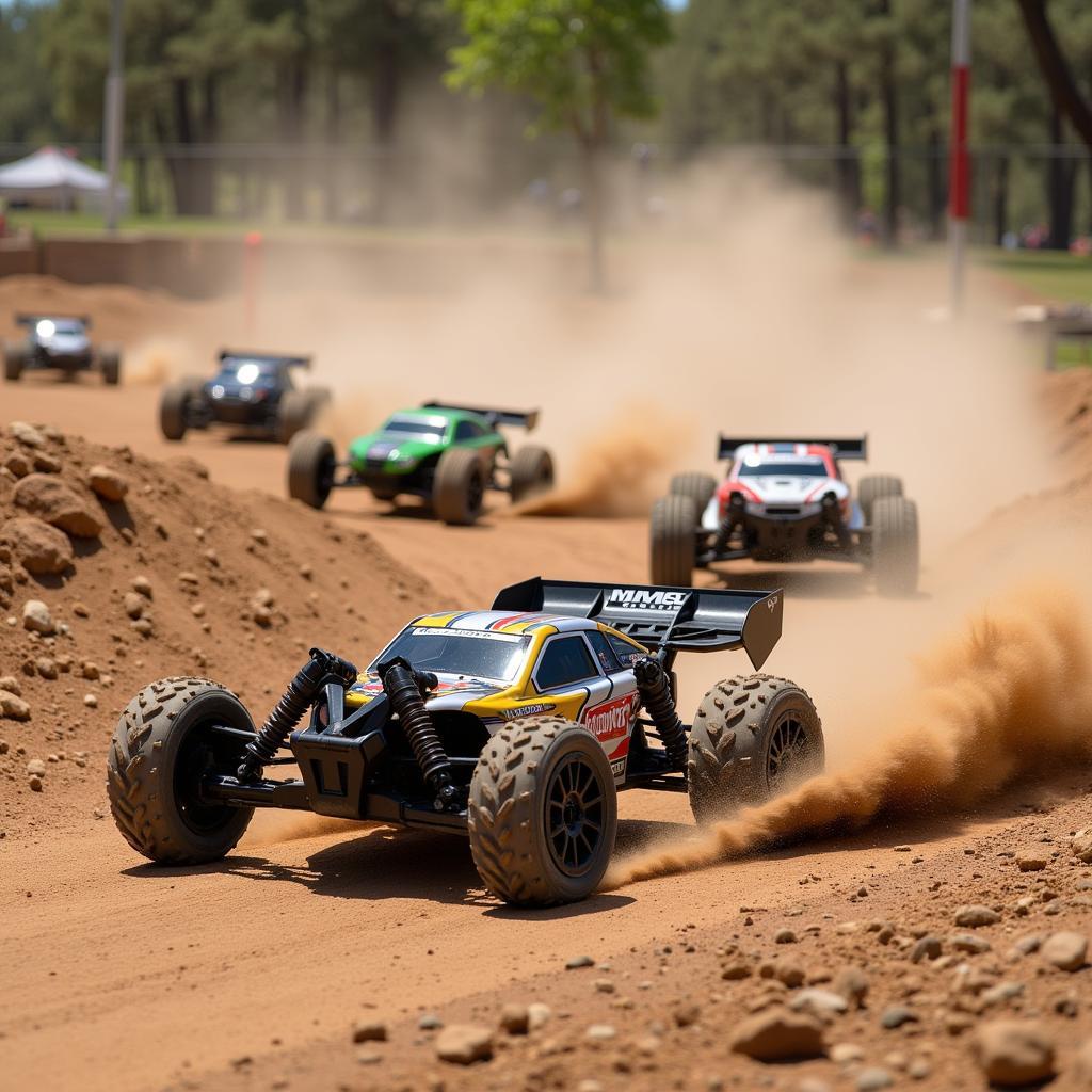 Ferngesteuerte Autos rasen über eine Offroad-Strecke