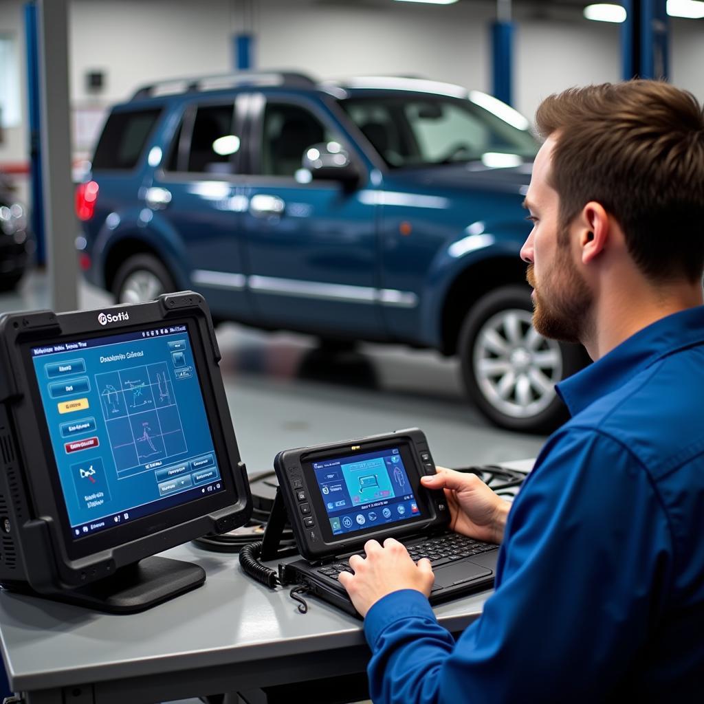 Moderne Diagnosegeräte in einer Ford Werkstatt in Brilon