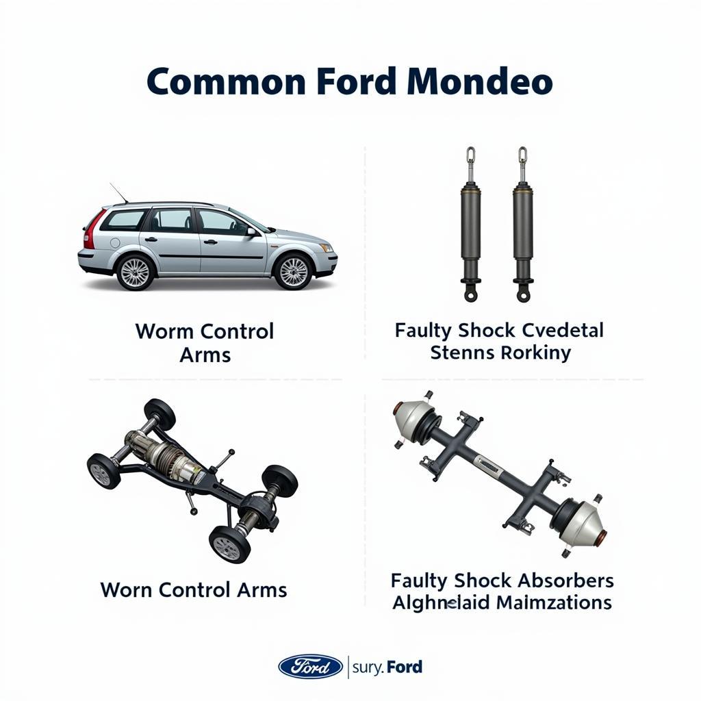 Ford Mondeo Fahrwerksprobleme: Darstellung häufiger Probleme mit dem Fahrwerk des Ford Mondeo, wie z.B. verschlissene Querlenker oder defekte Stoßdämpfer, und deren Lösungsansätze.