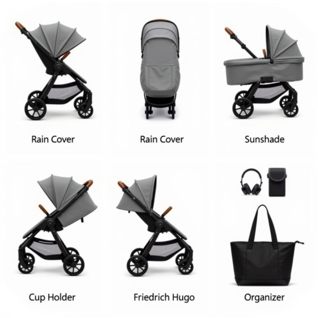 Zubehör für den Friedrich Hugo Kinderwagen, wie Regenschutz, Sonnenschirm, etc.