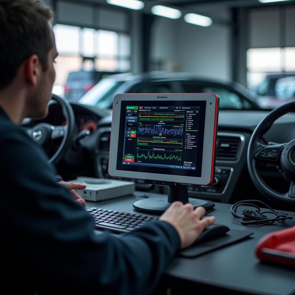 Modernes Diagnosegerät für Fahrzeuge in einer Werkstatt in Pforzheim.