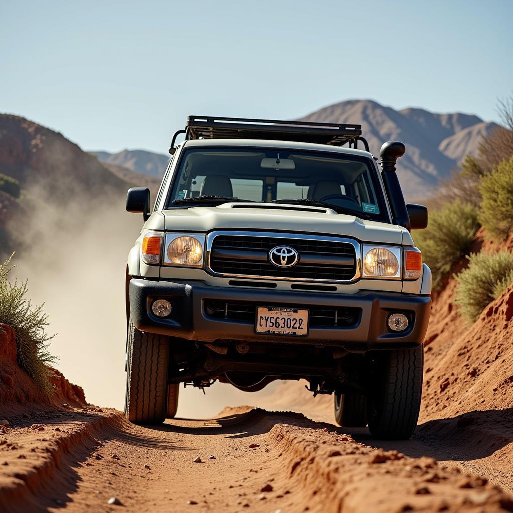 Ein gebrauchter Toyota Land Cruiser fährt im Gelände.