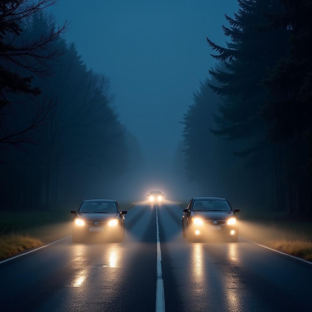 Gegenverkehr bei Nacht und schlechter Sicht