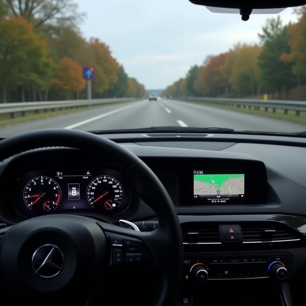 Geschwindigkeitstafel und Navigationssystem im Auto