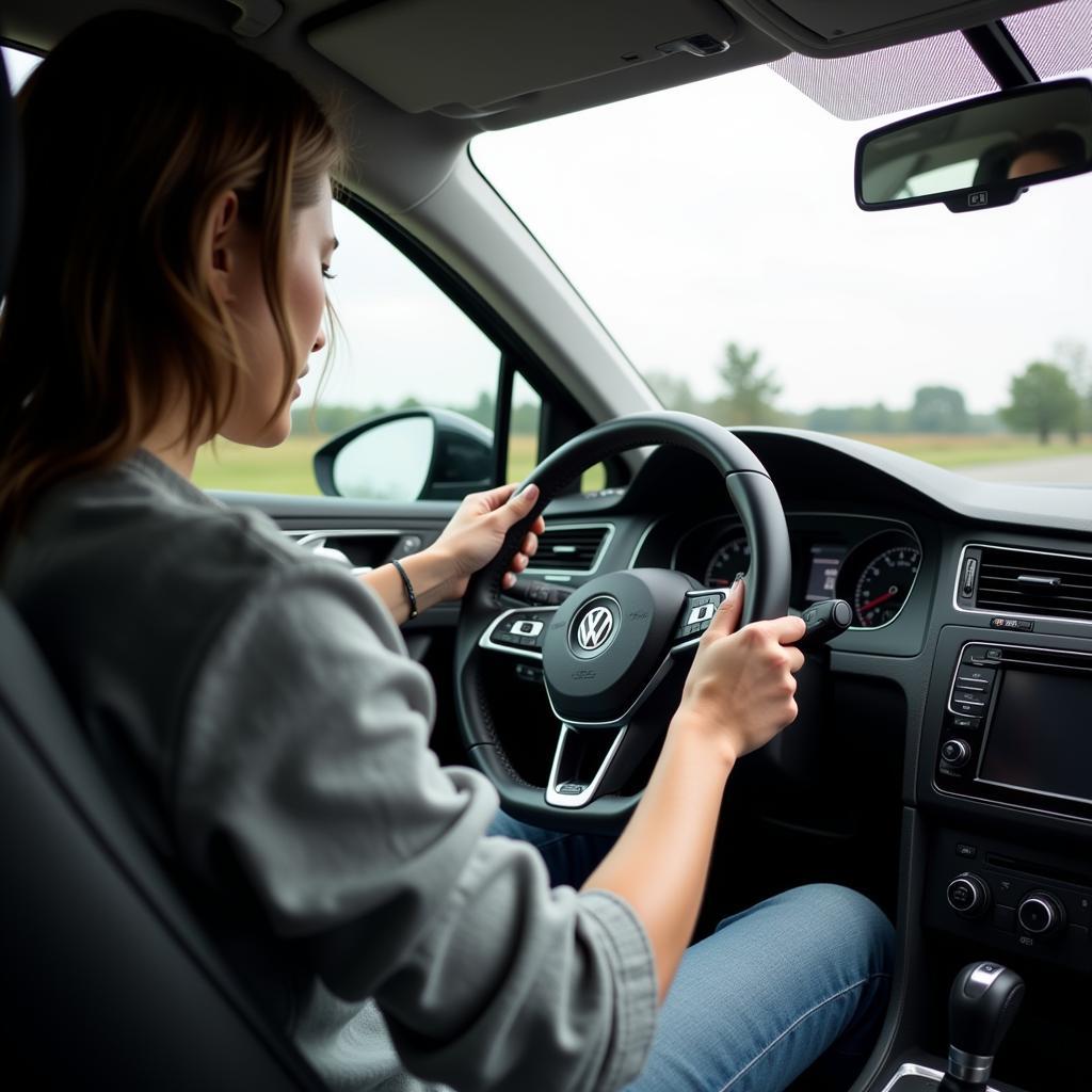 Eine Person macht eine Probefahrt mit einem gebrauchten Golf Diesel