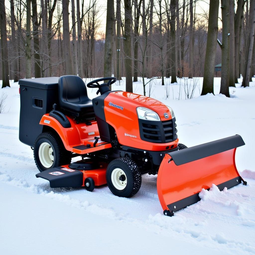 Husqvarna Rasentraktor mit Schneeschild im Einsatz