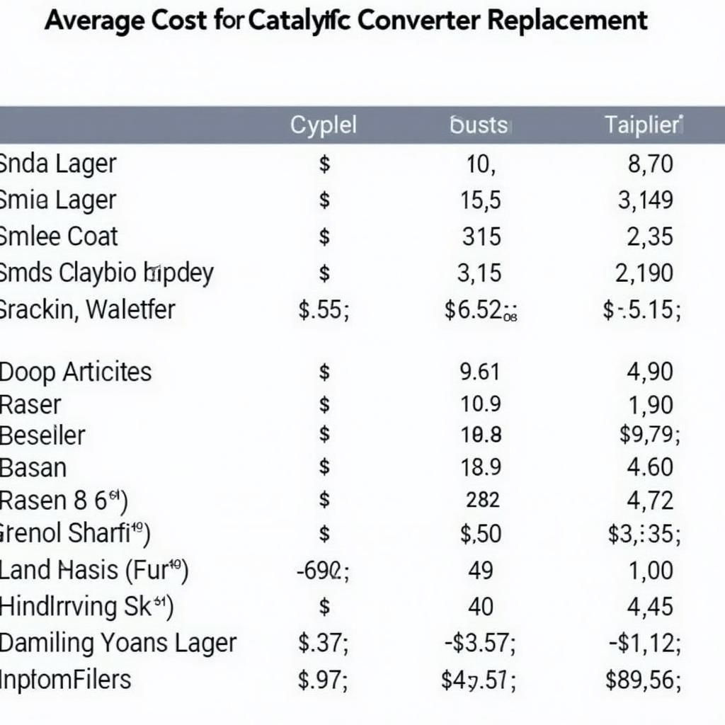 Tabelle mit durchschnittlichen Kosten für den Katalysatorwechsel