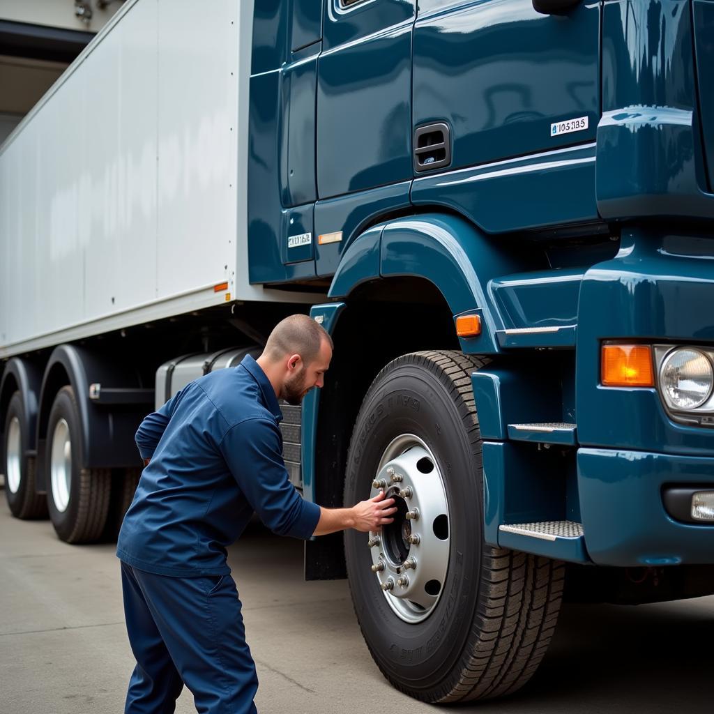 Inspektion eines gebrauchten Mercedes-Benz LKW.