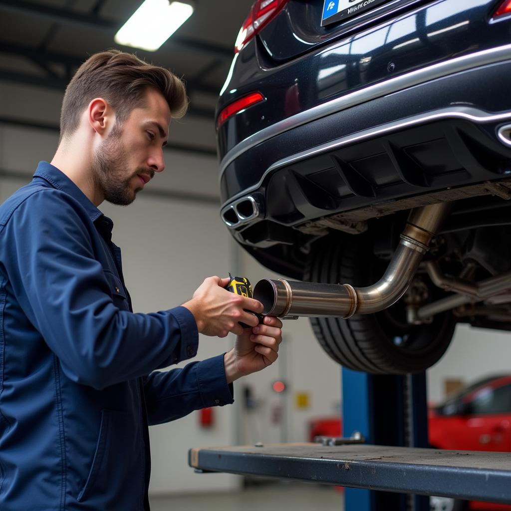 Mercedes Schalldämpfer Reparatur in einer Werkstatt in Dornstadt