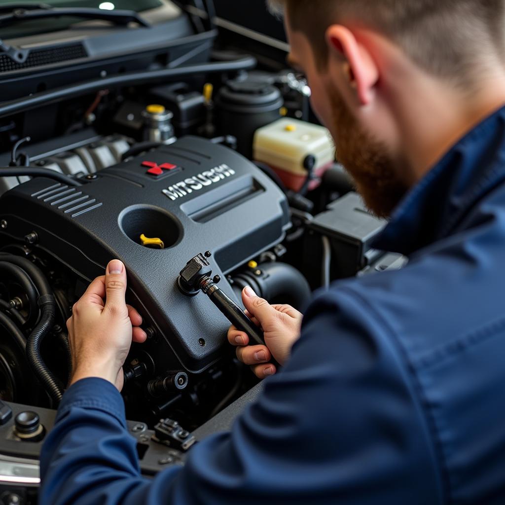 Mitsubishi Mechaniker bei der Arbeit