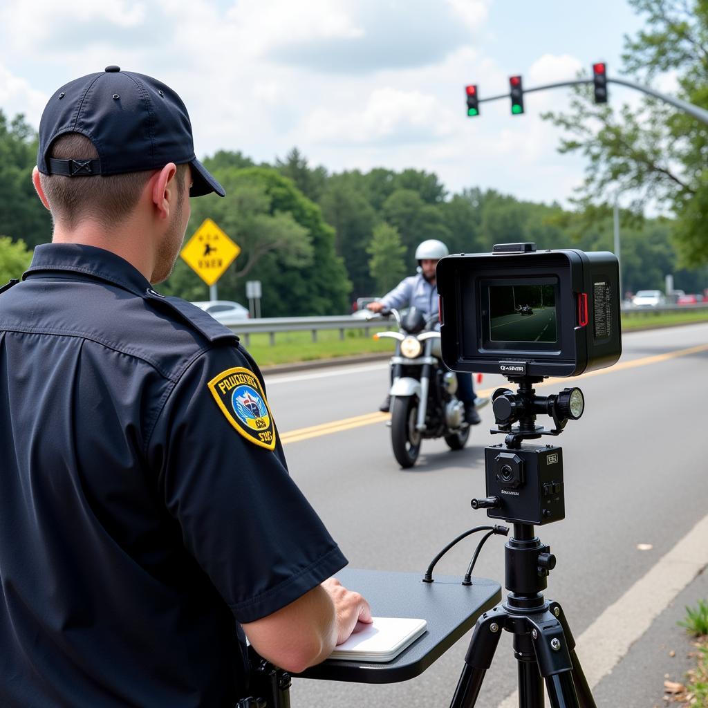 Mobile Blitzer im Einsatz gegen Motorradfahrer.