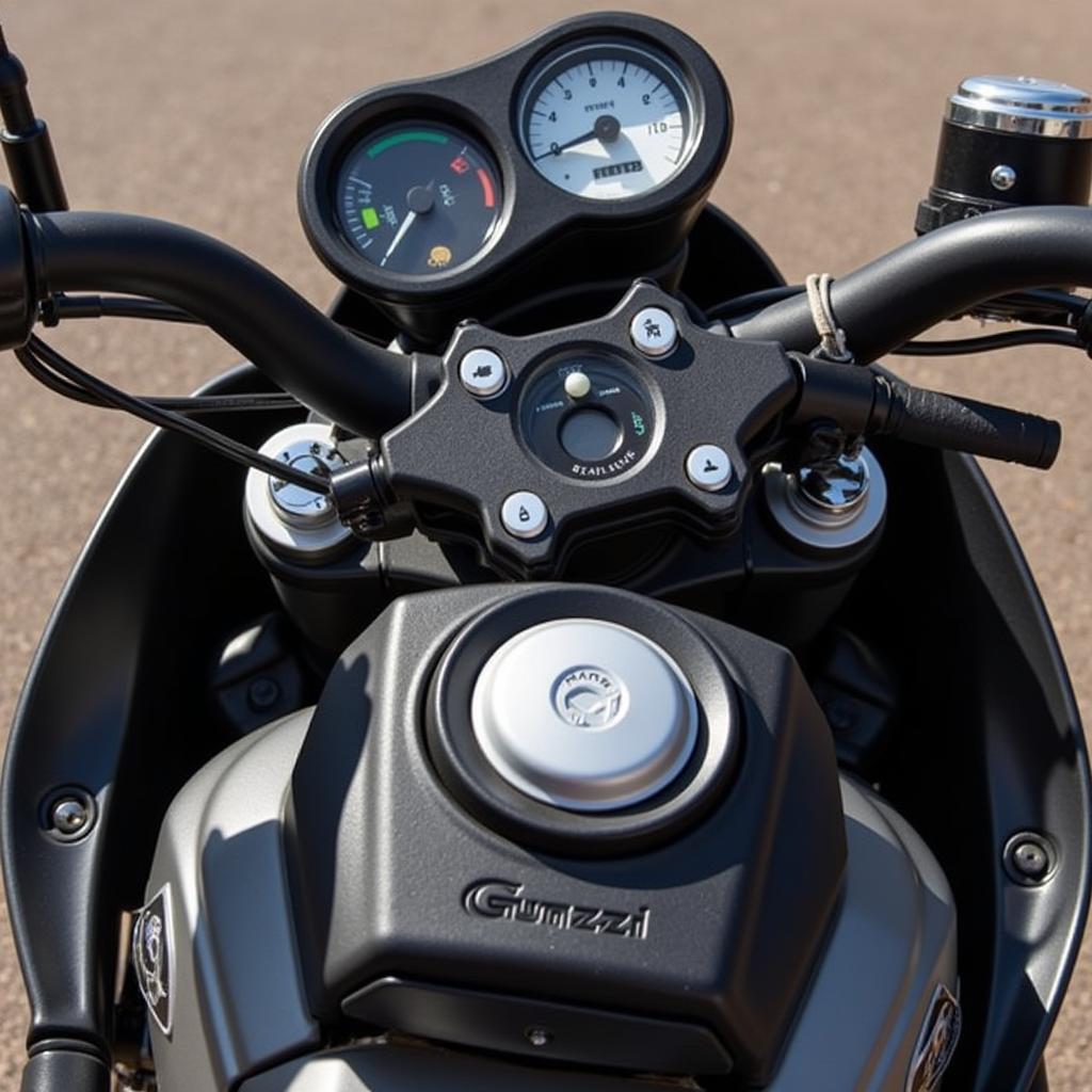 Nahaufnahme der Details der Moto Guzzi V85 TT