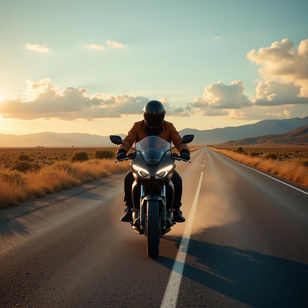 Motorradfahrer genießt die Freiheit und das Abenteuer auf offener Straße.