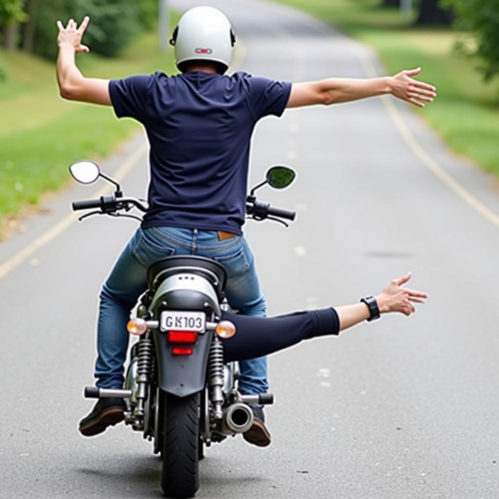 Motorradfahrer zeigt rechts abbiegen