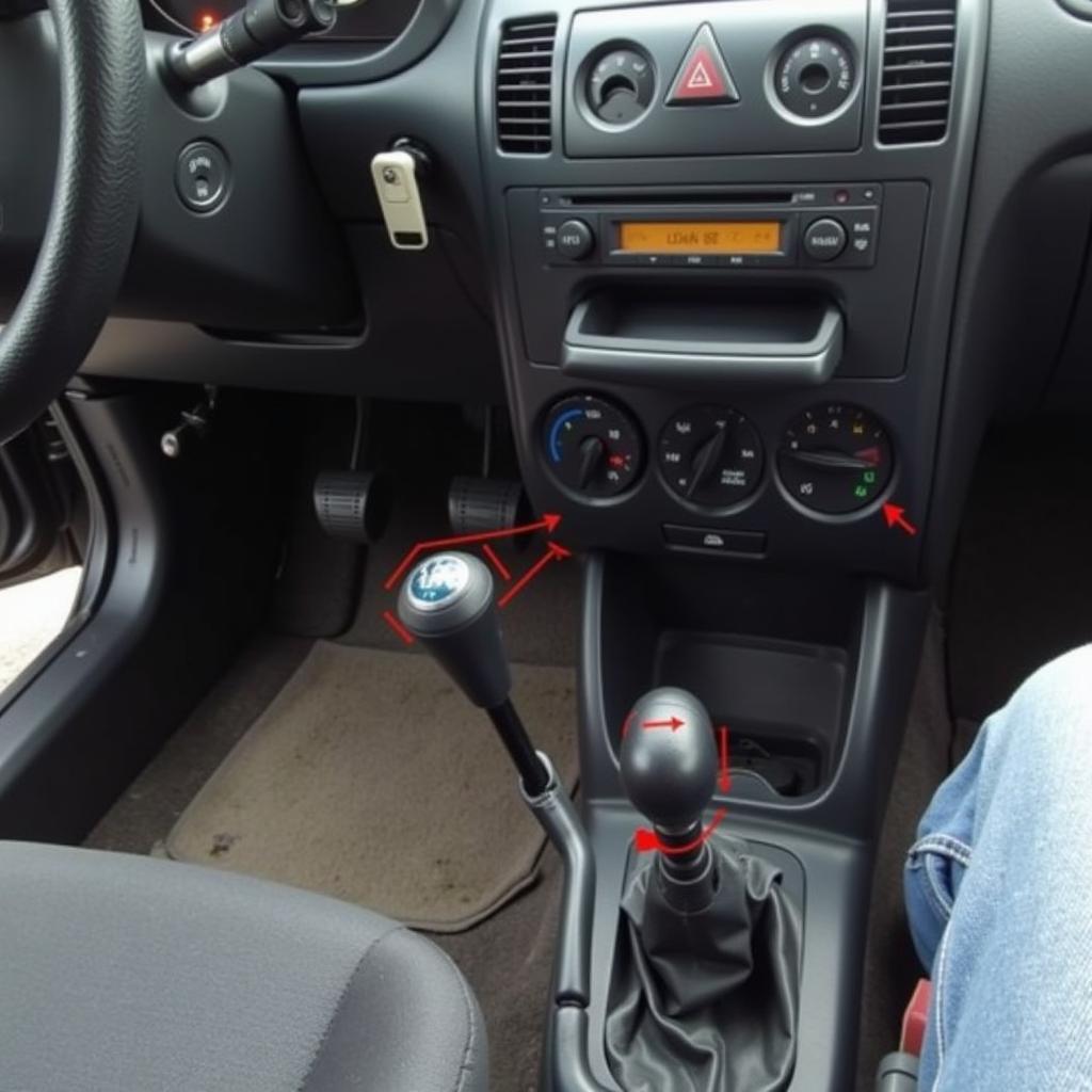 Position des Motorhaubenöffnungshebels im Peugeot 206