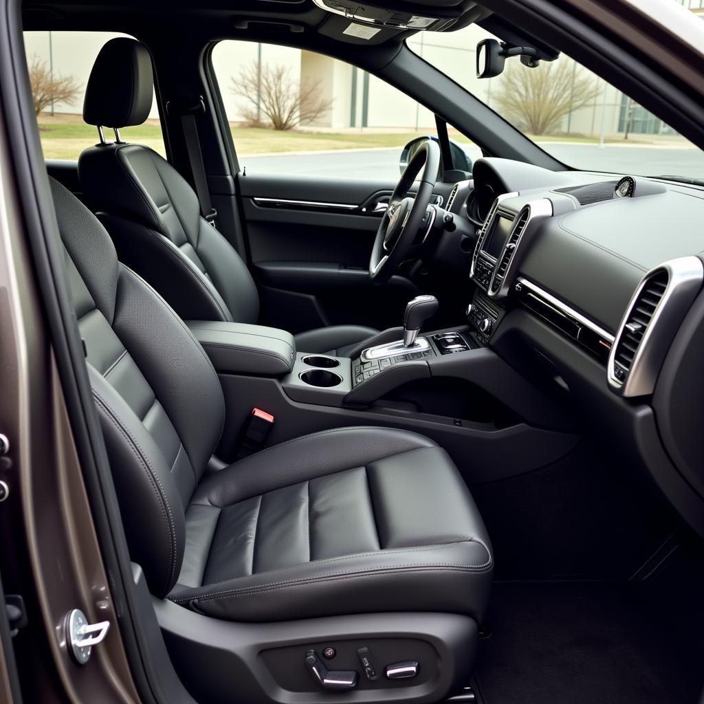 Gebrauchter Porsche Cayenne: Blick auf das luxuriöse Interieur mit Ledersitzen und modernen Armaturenbrett.