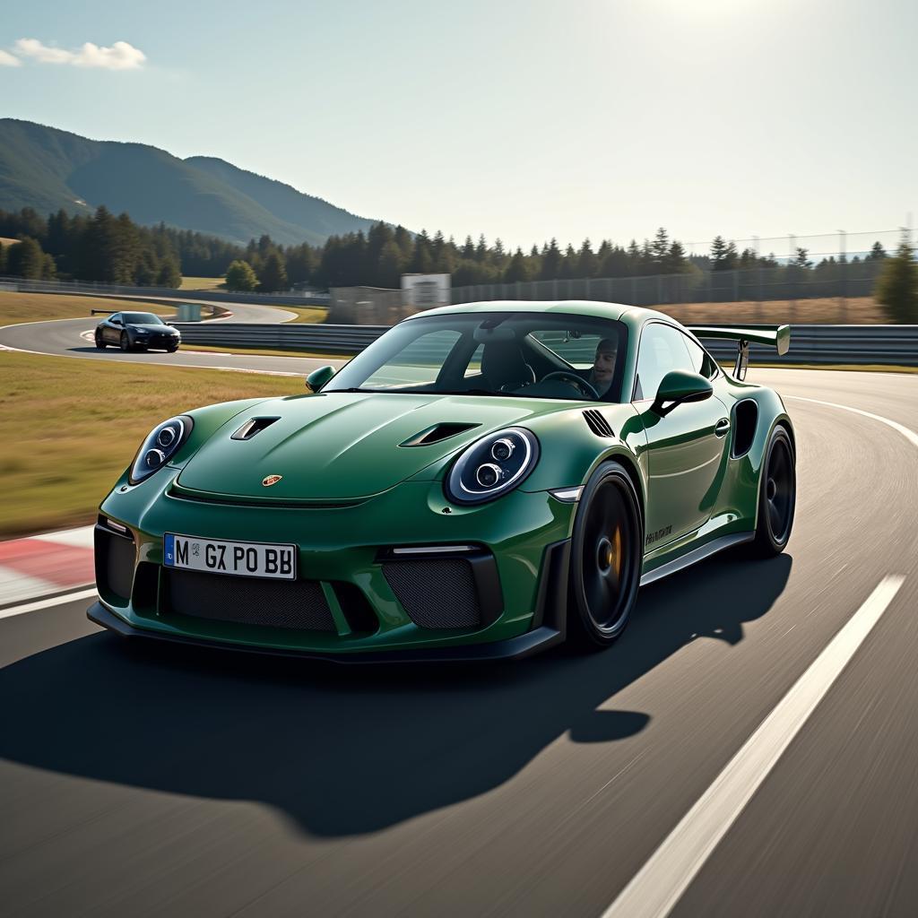 Porsche GT3 RS in Dunkelgrün auf der Rennstrecke