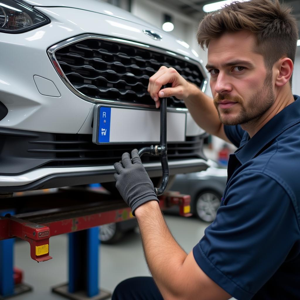 Professionelle Montage einer Anhängerkupplung in einer Werkstatt in Hessen