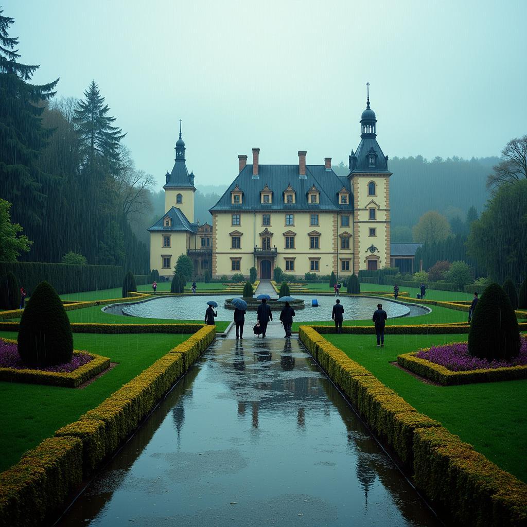 Schloss Linderhof im Regen - eine mystische Atmosphäre