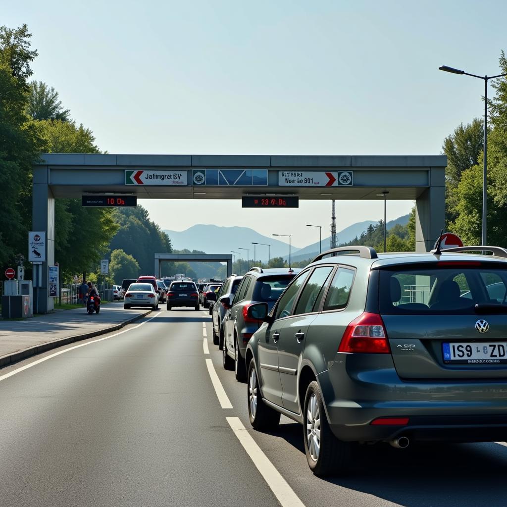 Grenzübertritt Serbien Kroatien: Auto wartet an der Grenze