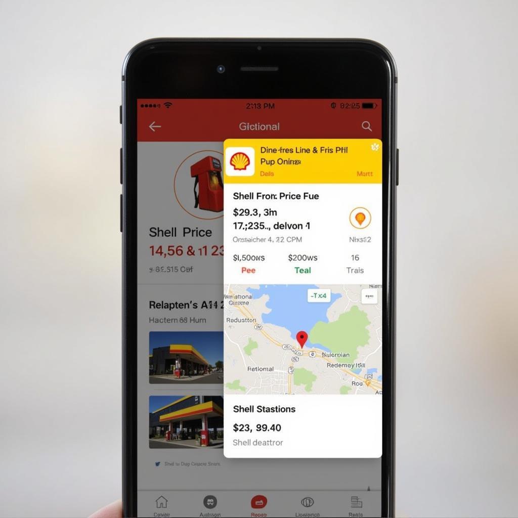 Die Shell App auf einem Smartphone zeigt aktuelle Angebote und den Standort von Tankstellen an.