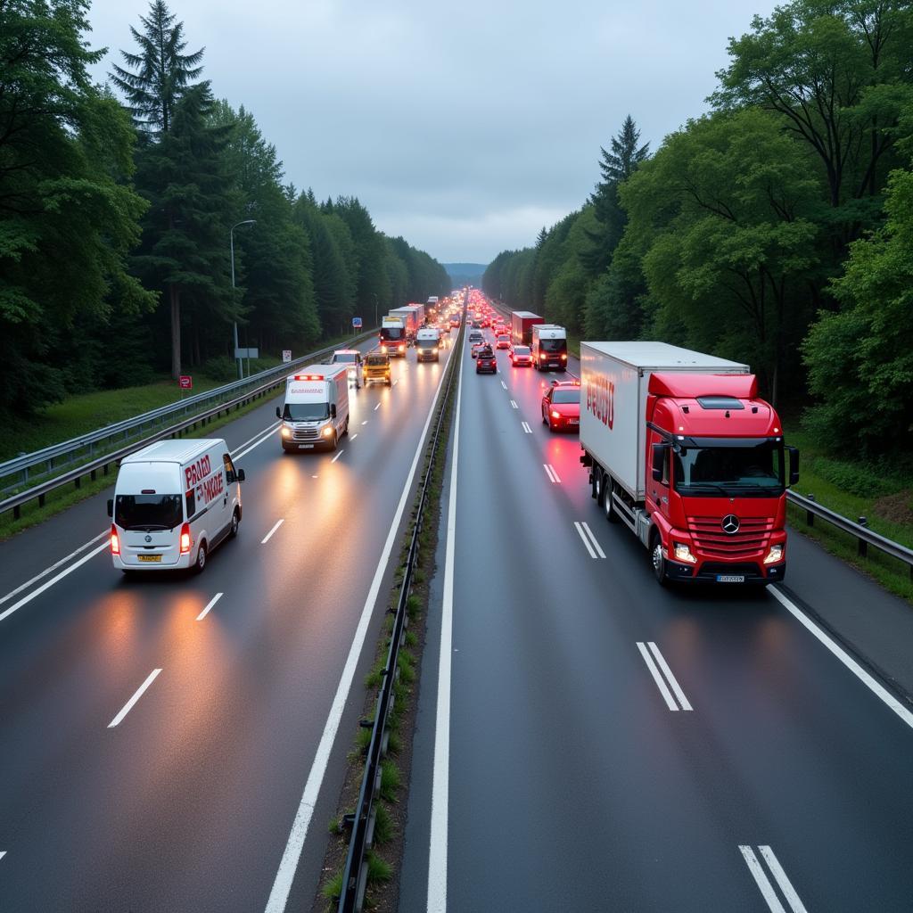 Autofahrer bilden Rettungsgasse auf der A9 für Rettungsfahrzeuge.