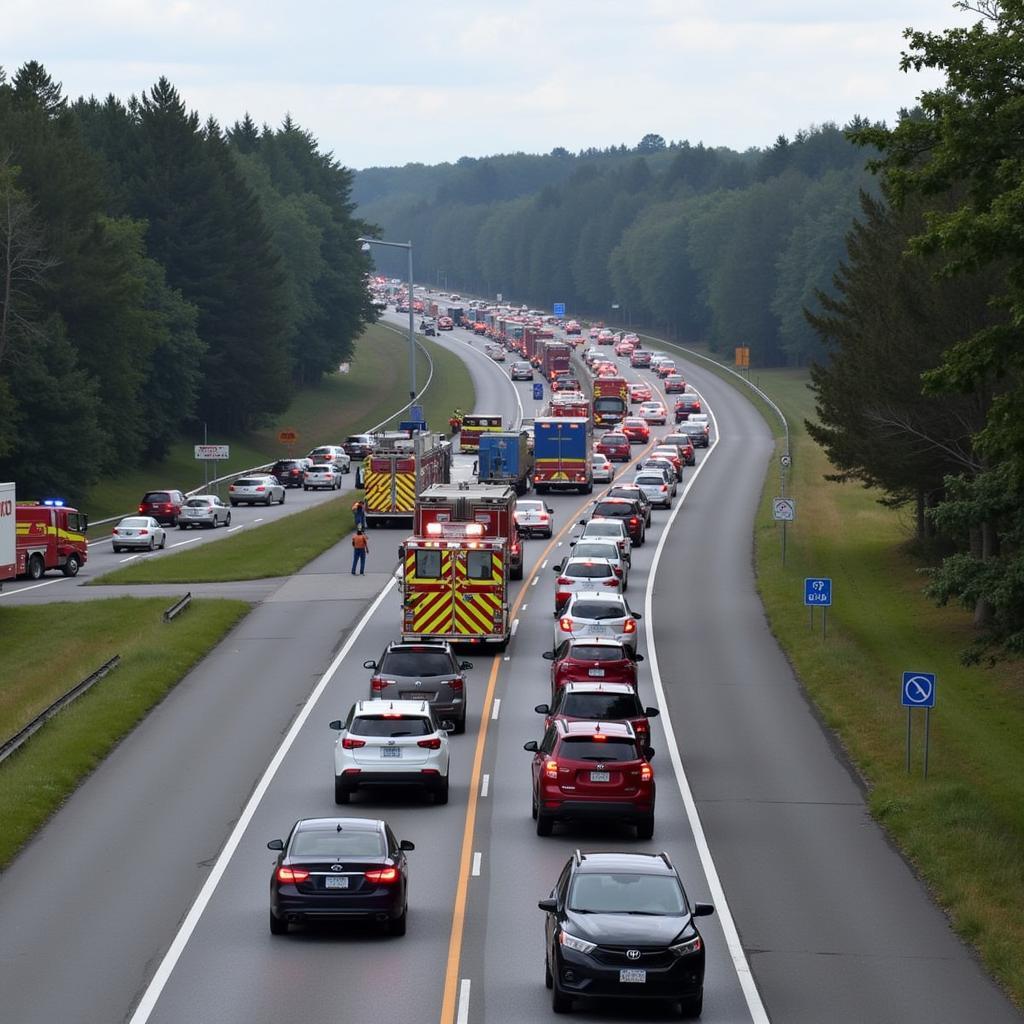 Unfall auf der B9 führt zu Stau und Verkehrsbehinderung.