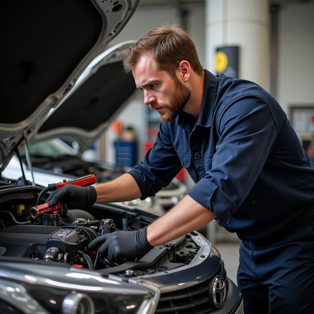 Qualifizierter Mechaniker arbeitet an einem Toyota in Bautzen