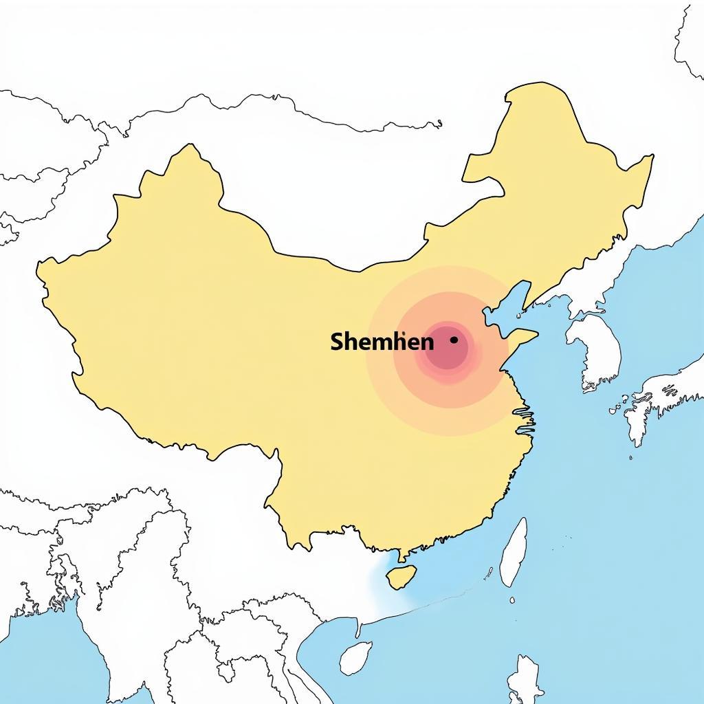 Zeitzonenkarte von China mit Markierung für Shenzhen