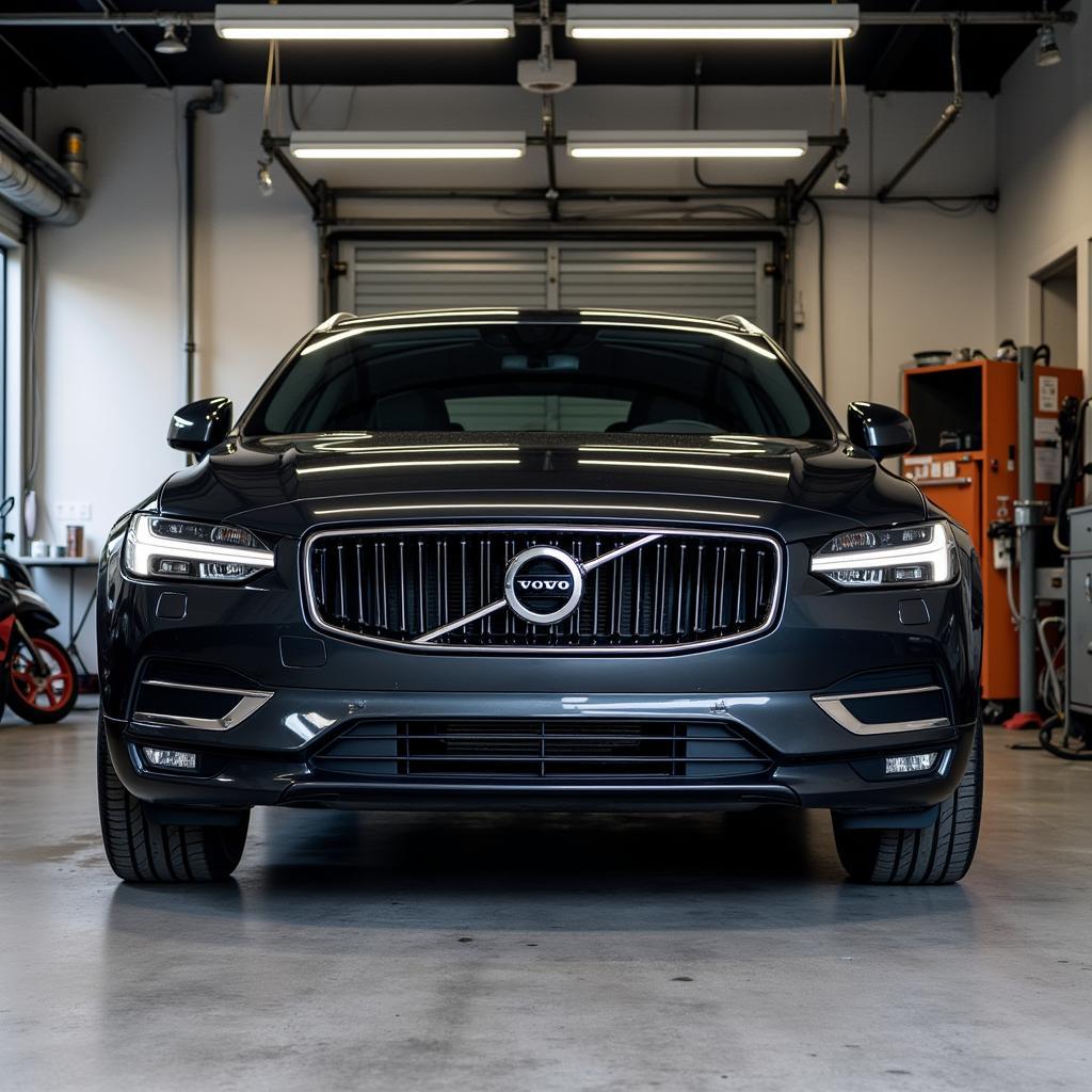 Volvo Lueg Wartung Pflege:  Ein glänzender Volvo Lueg steht in einer Garage, was die Bedeutung der regelmäßigen Wartung und Pflege unterstreicht.