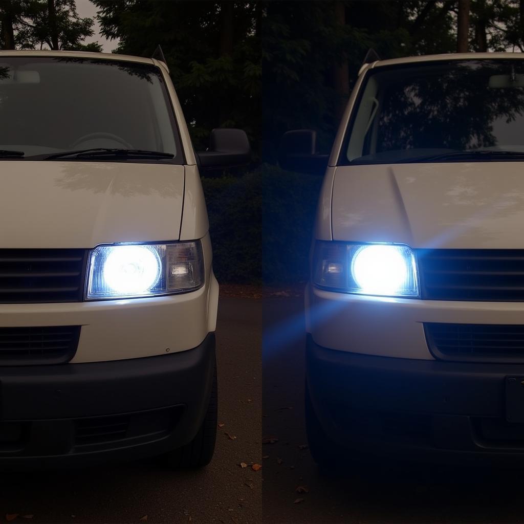 Vergleich von Halogen- und LED-Scheinwerfern am VW T4