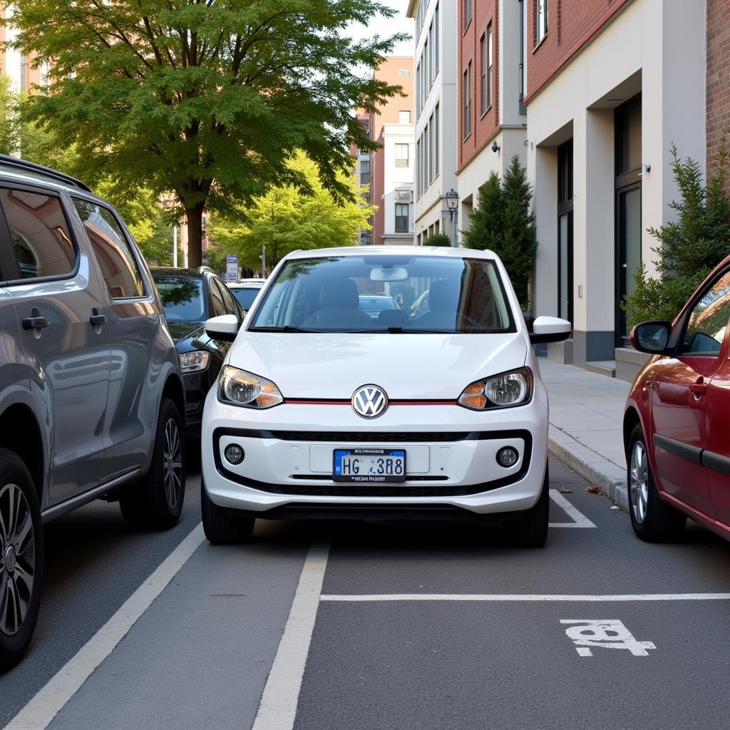 VW Up parkt in der Stadt