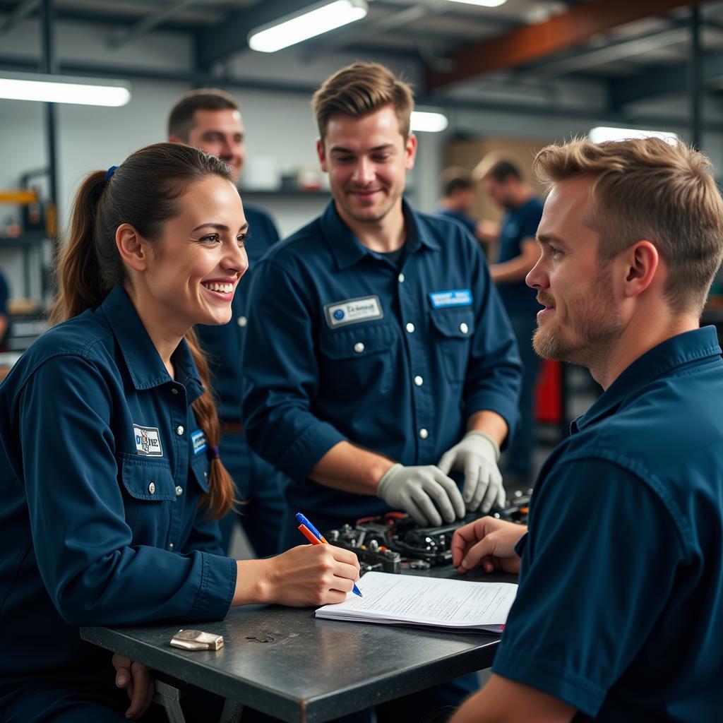 Positives Teamklima und Kommunikation in der Werkstatt.