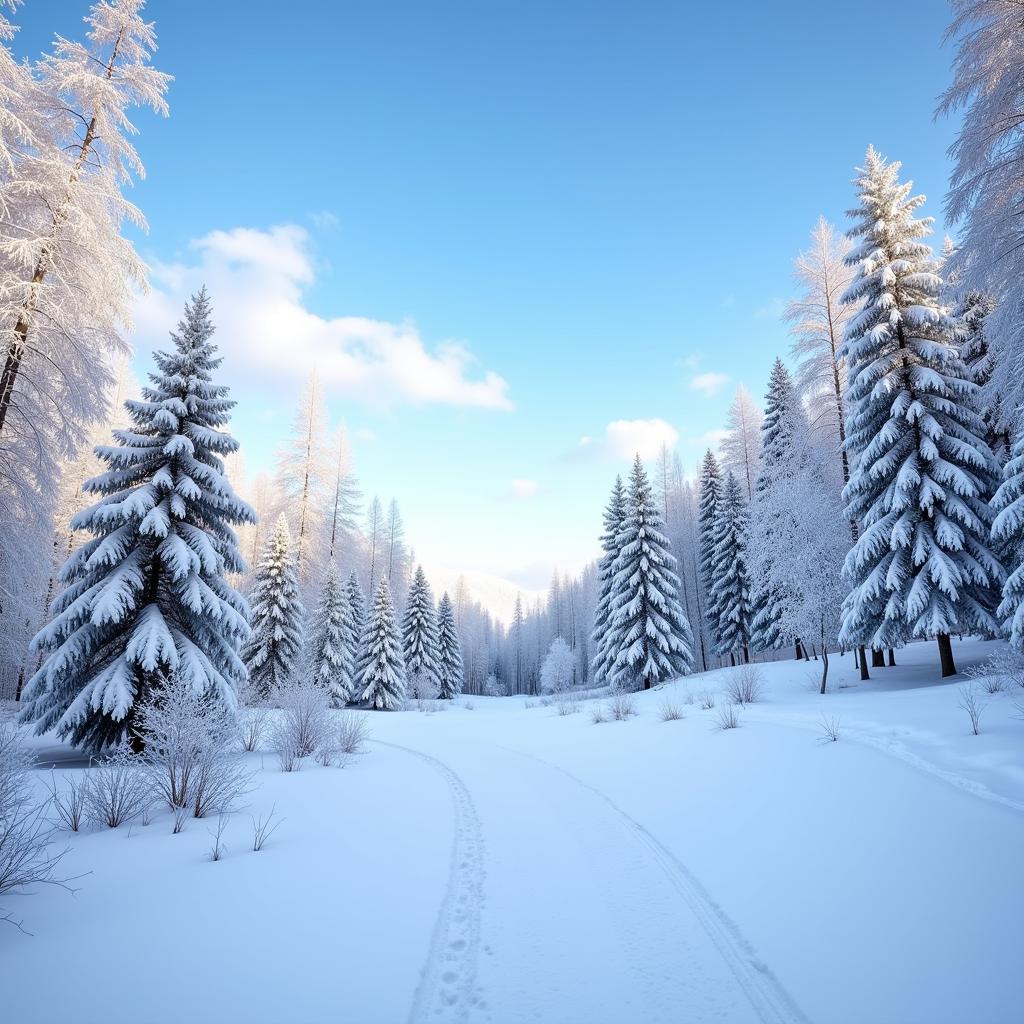 Winterlandschaft mit schneebedeckten Bäumen am zweiten Weihnachtsfeiertag