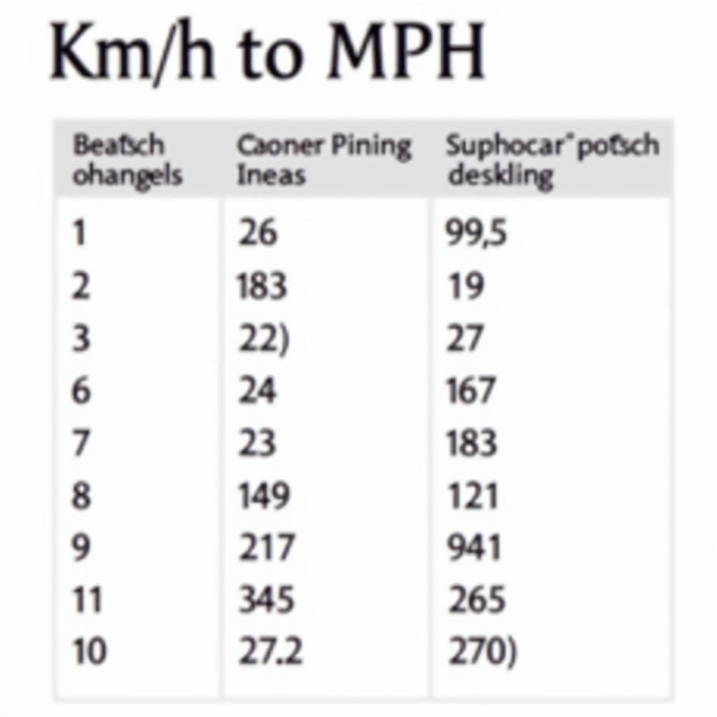 Umrechnungstabelle von km/h in mph