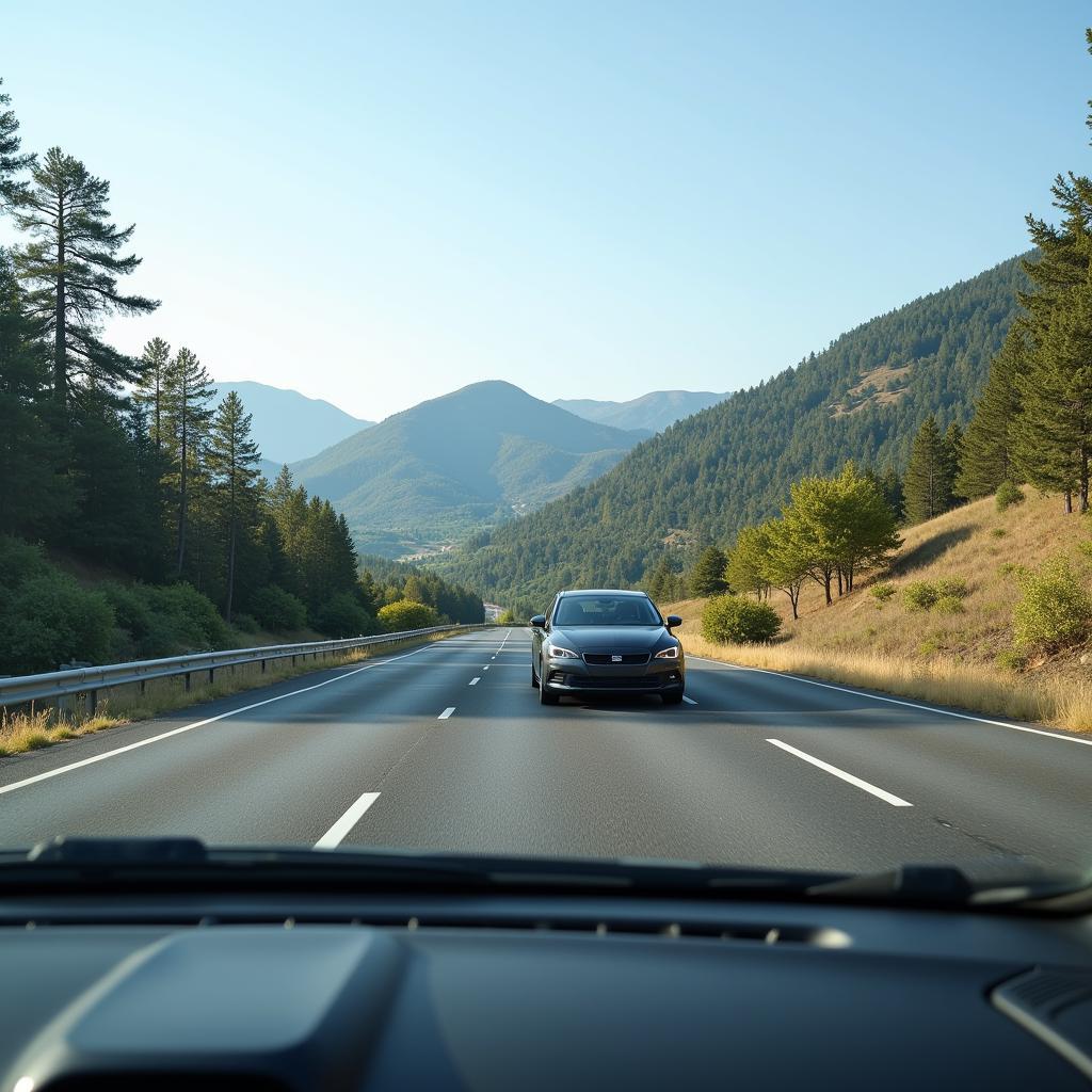 Auto fährt auf der A24 durch eine malerische Landschaft