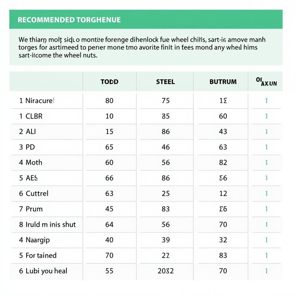 Tabelle mit Anzugsdrehmomenten für verschiedene Fahrzeugmodelle