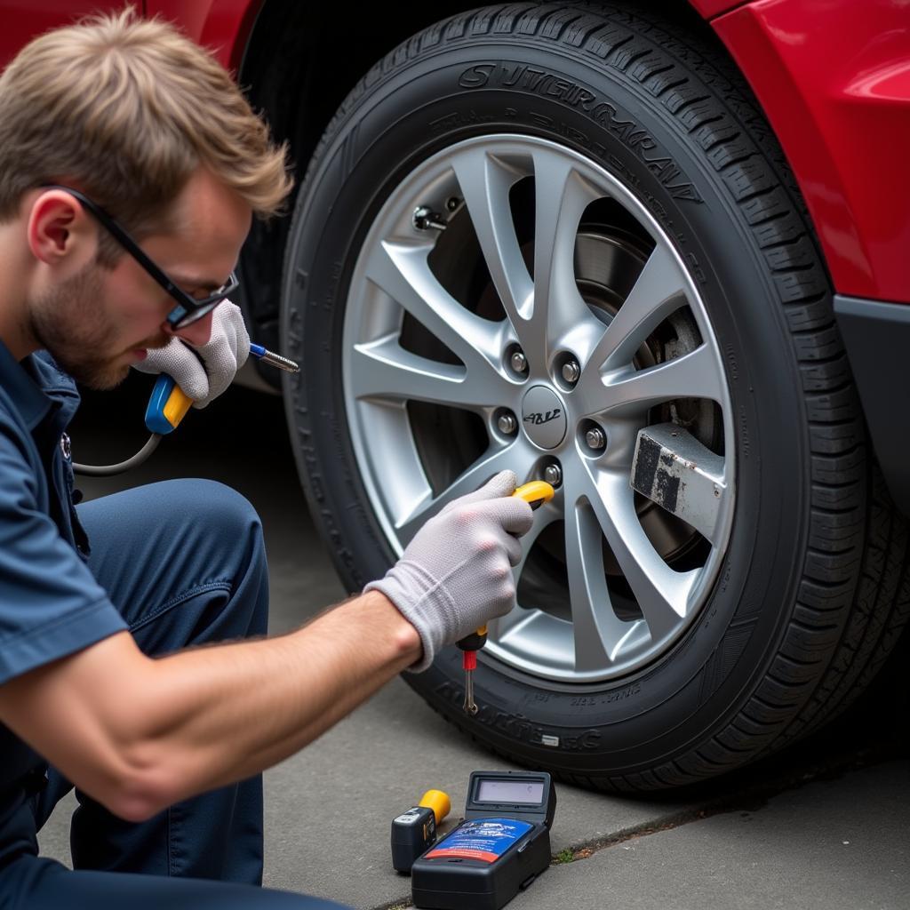 ATU Reifenreparatur: Flicken eines Reifens mit einem Nagel